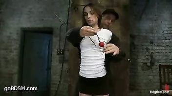 Sexy Amber Rayne bound and tortured with her clothes on